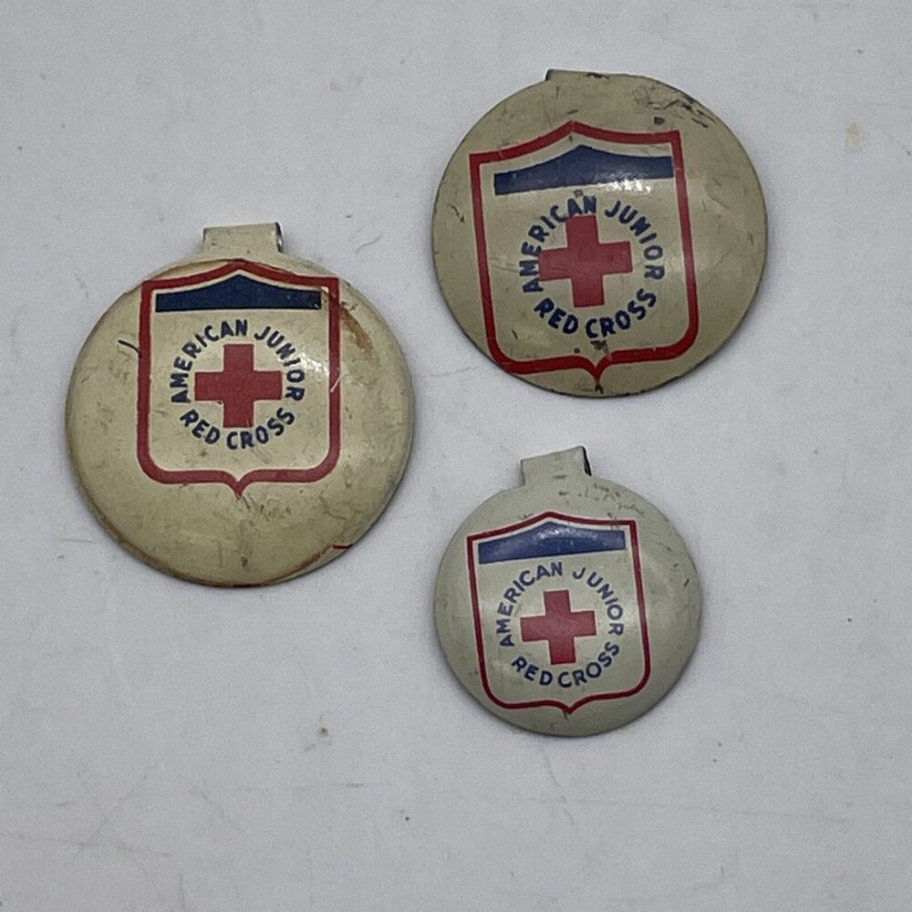 Vintage American Junior Red Cross Metal Fold Tab Lapel Pin Button Lot of 3